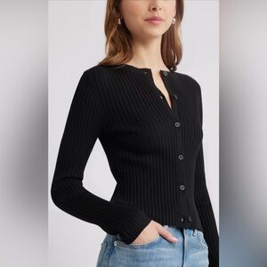 Open Edit Black Button Up Ribbed Cardigan Size Large Classic Sweater Capsule